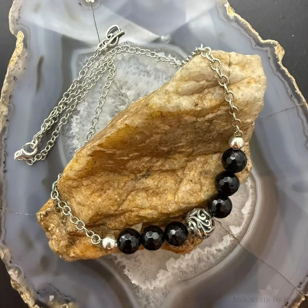 Carolyn Pollack Sterling Silver 6 Faceted Onyx w/Swirl Beads 15